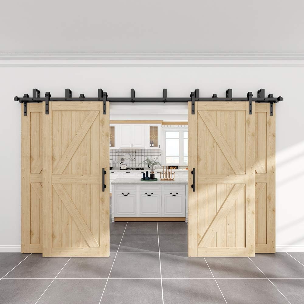 WINSOON 2 Pack 30 cm/12 inch Barn Door Handle Hardware Black with Flush Finger Pull, Large Rustic, P