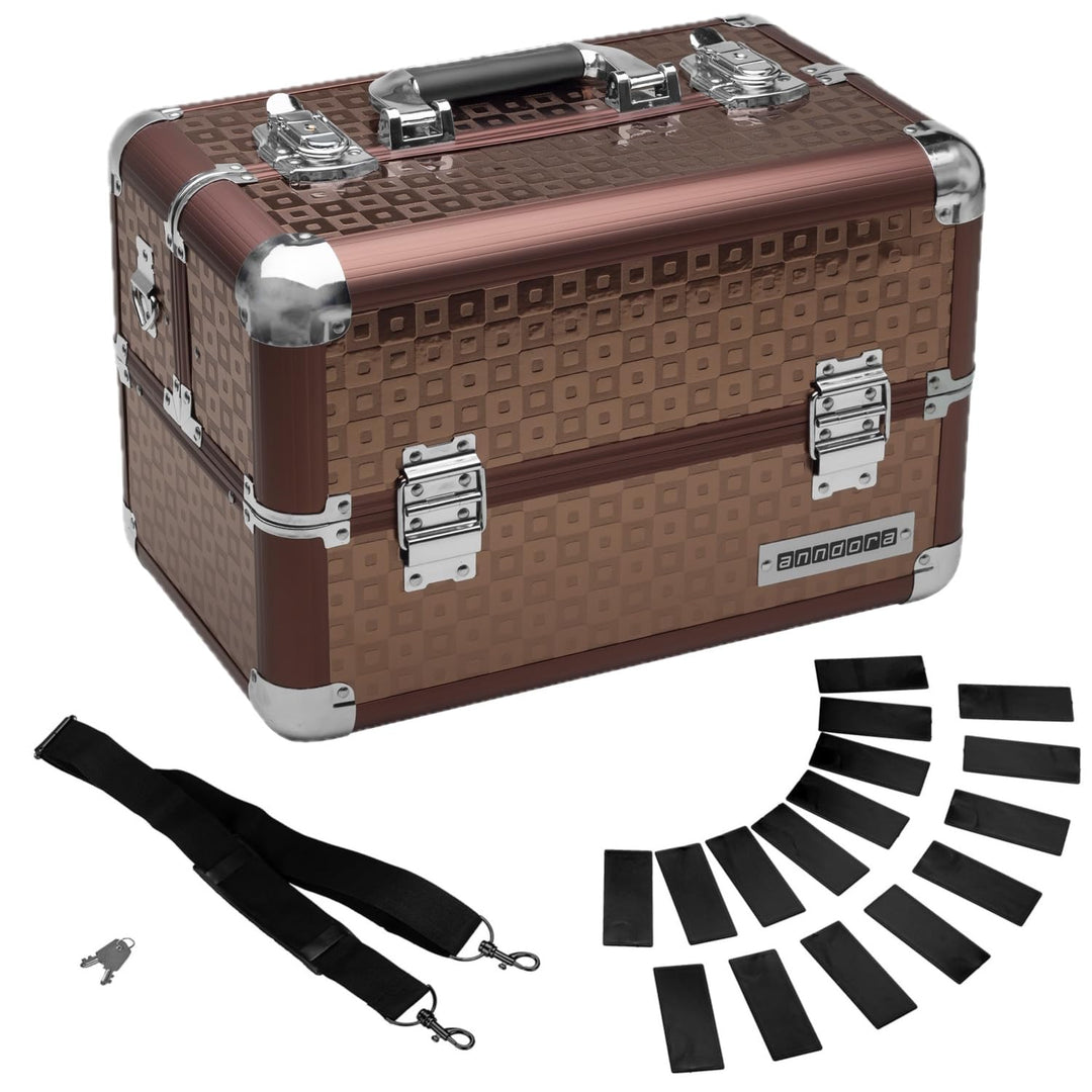 anndora Beauty Case Alu Kosmetikkoffer Schminkkoffer Werkzeugkoffer - Braun Karo Fs02 Braun / Braun,