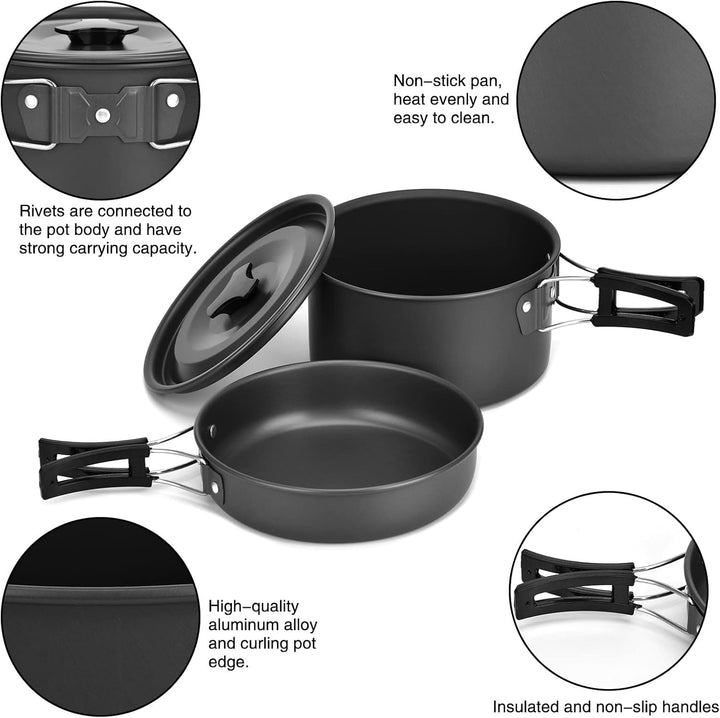Queta Camping Kochgeschirr Set 17-teiligs Cookware Kit Picknick Töpfen für 2-3 Personen Zum Camping