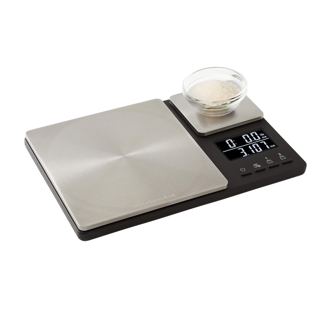 KitchenAid digitale Lebensmittel-Waage mit zwei Plattformen, wiegt zwischen 5000g und 500g Schwarz E