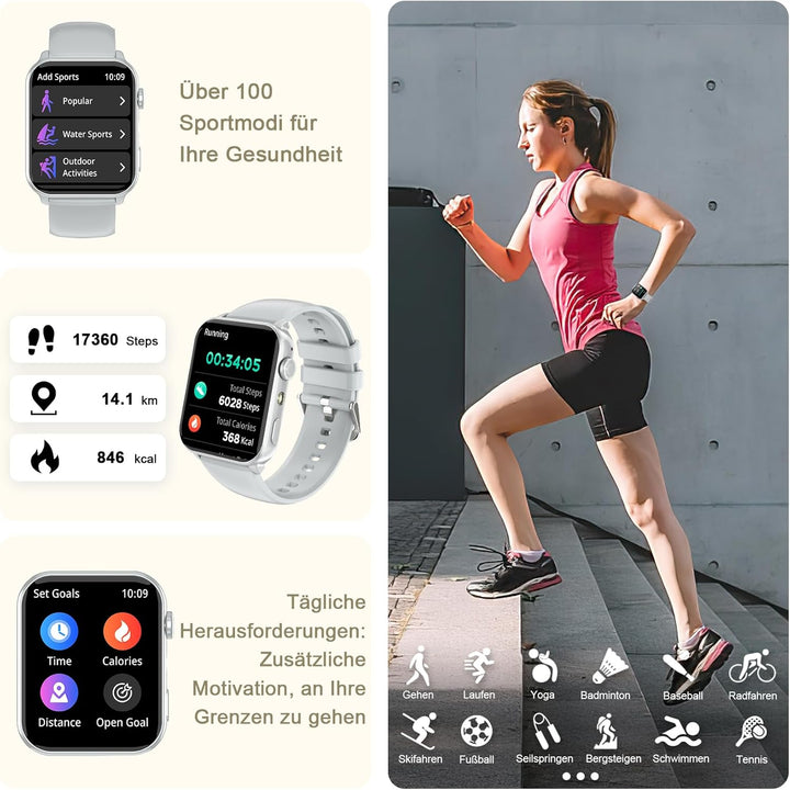 IOWODO Smartwatch Damen Herren 1,85 Zoll Uhren Fitnessuhr Sportuhr mit Schrittzähler Herzfrequenzmon
