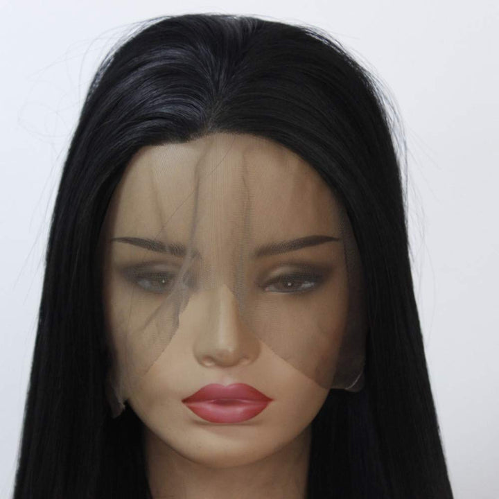 Synthetische Schwarze Lace Front Perücken Lange Gerade 13x4 Lace Hitzebeständig für Frauen Ersatz Sp