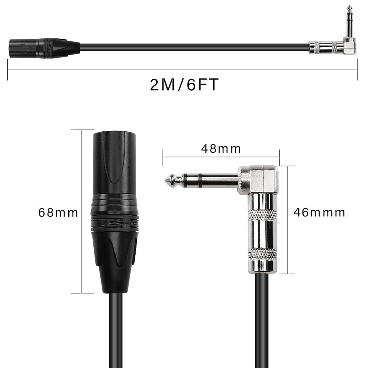 1/4-Zoll-auf-XLR-Kabel, 90 Grad rechtwinklig, 6,35 mm TRS-Stecker auf XLR-Stecker, Stereo-Audio-Mikr