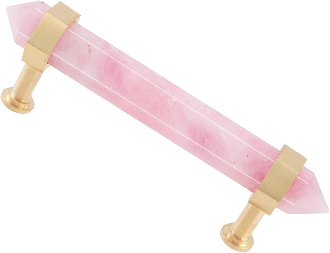 mookaitedecor Gebürstetes Messing mit Rosenquarz Double Natural Crystal Steine Kristall Hexagon Punk