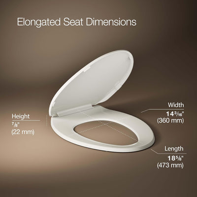 Kohler K-20110-96 Brevia Langer WC-Sitz mit grifffesten Stossfängern, geräuscharmer Sitz, Quick-Atta