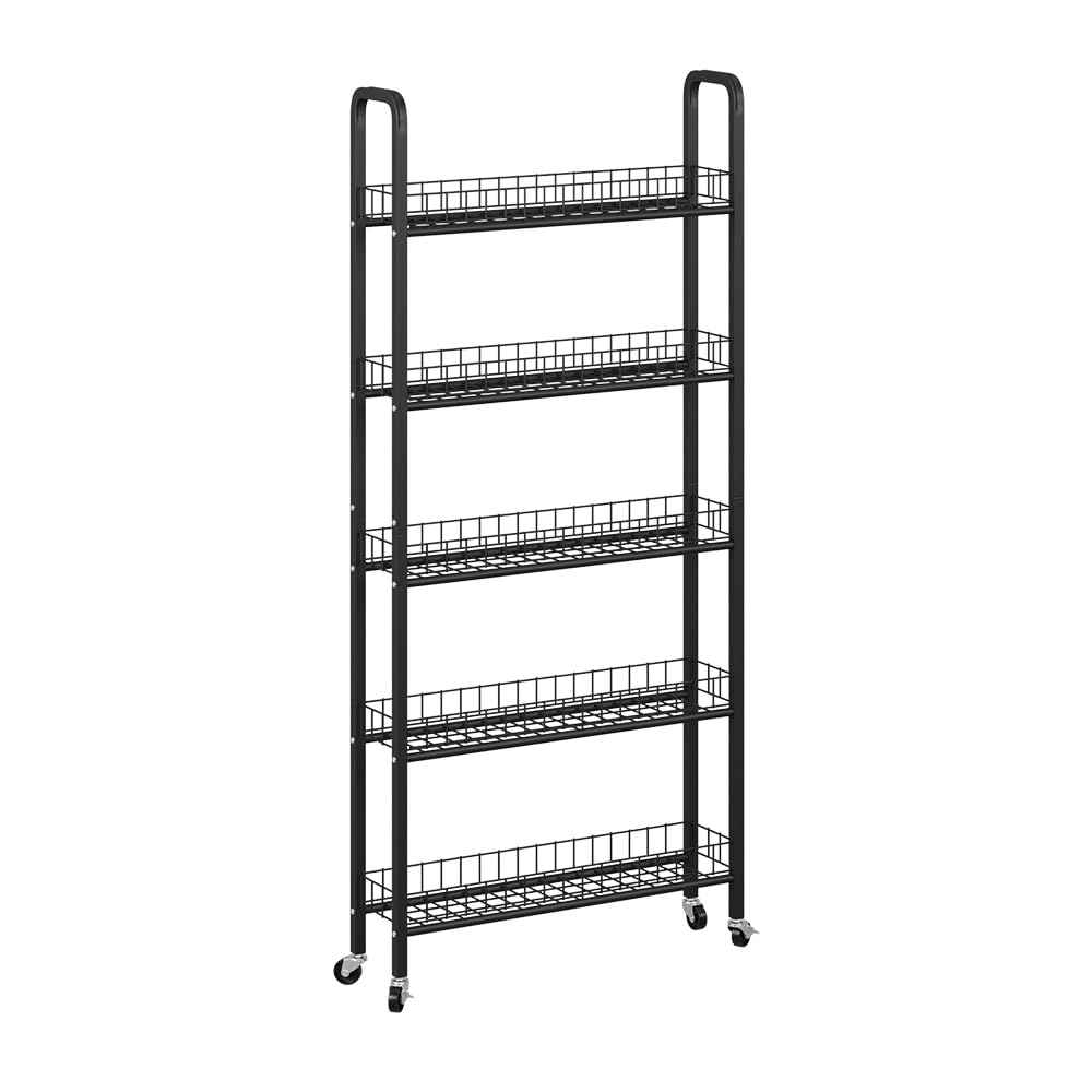 Vicco Rollregal Rolivo, Schwarz, 58 x 15 cm mit 5 Fächern, auf Rollen flexibel positionierbar für sc