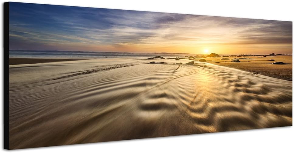 Paul Sinus Art Panoramabild auf Leinwand und Keilrahmen 150x50cm Meer Strand Wolken Sonnenaufgang