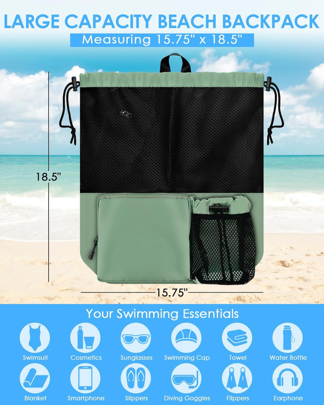 BROTOU Schwimmen Tasche, Schwimmtasche Mesh-Rucksack mit Kordelzug, Strandrucksack Turnbeutel Sportb