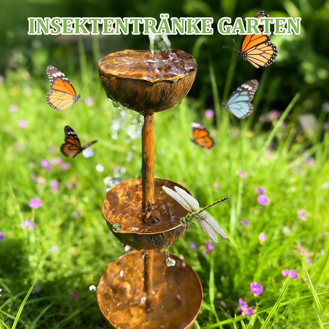 Regenfänger Gartenstecker Rost, Insektentränke Garten, Metall Gartendeko für Draussen, Gartenstecker