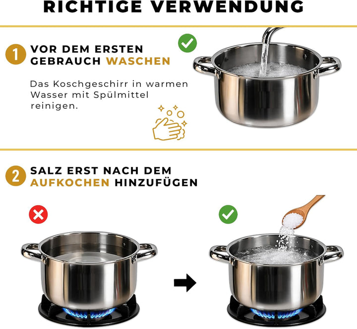 Topfset Induktion 5-teilig, Kochtopf Set mit Glasdeckel, Edelstahl mattiert, Induktions Töpfe Set un