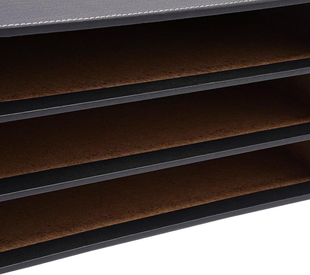 Schreibtisch Schubladenbox 3 Ebenen PU-Leder Desktop Organizer mit A4-Fächern Büroablage 33cm Dokume