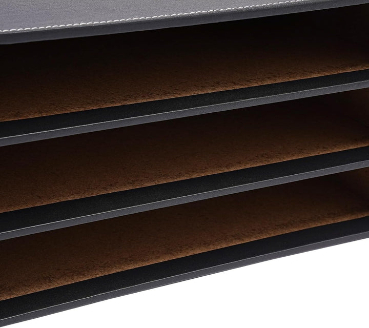 Schreibtisch Schubladenbox 3 Ebenen PU-Leder Desktop Organizer mit A4-Fächern Büroablage 33cm Dokume