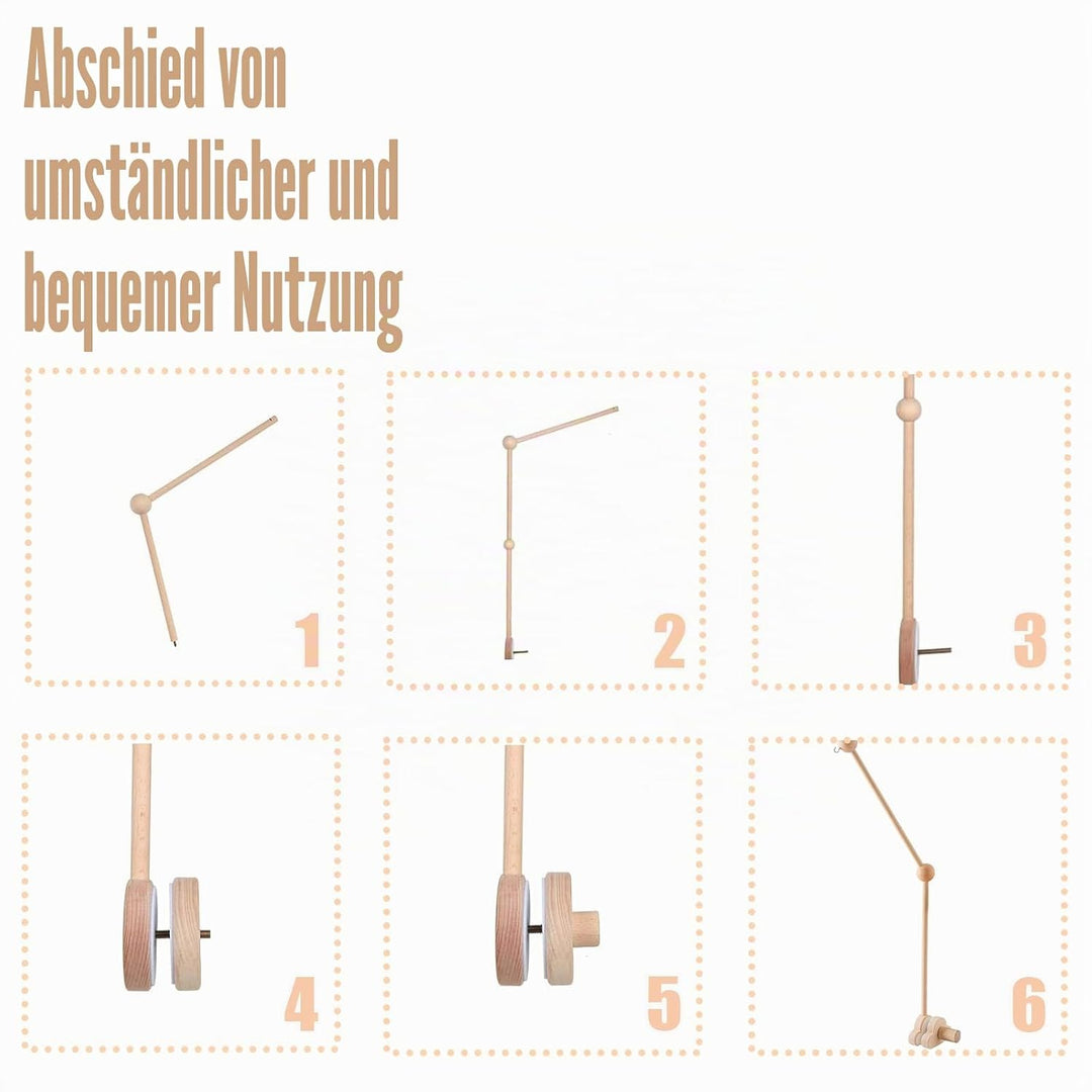 Mobile Halterung Holz für Wickeltisch, Mobile Halterung Holz für Babybett, Mobile Baby Halterung Dre