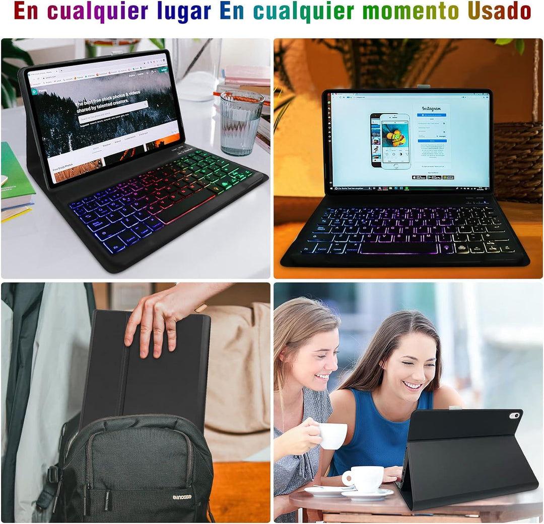 YUEJIDZ Schutzhülle mit Tastatur für Lenovo Tab P11 und P11 Plus TB-J606/TB-J607 Spanisch Ñ Hintergr