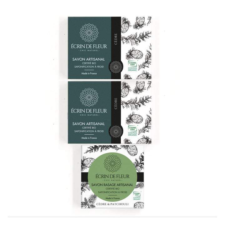Herrenseife Certified Bio 3-pack (Zedernholzseife 2x90g, Rasierseife - Zedernholz 1x55g) Zeder, Rasi