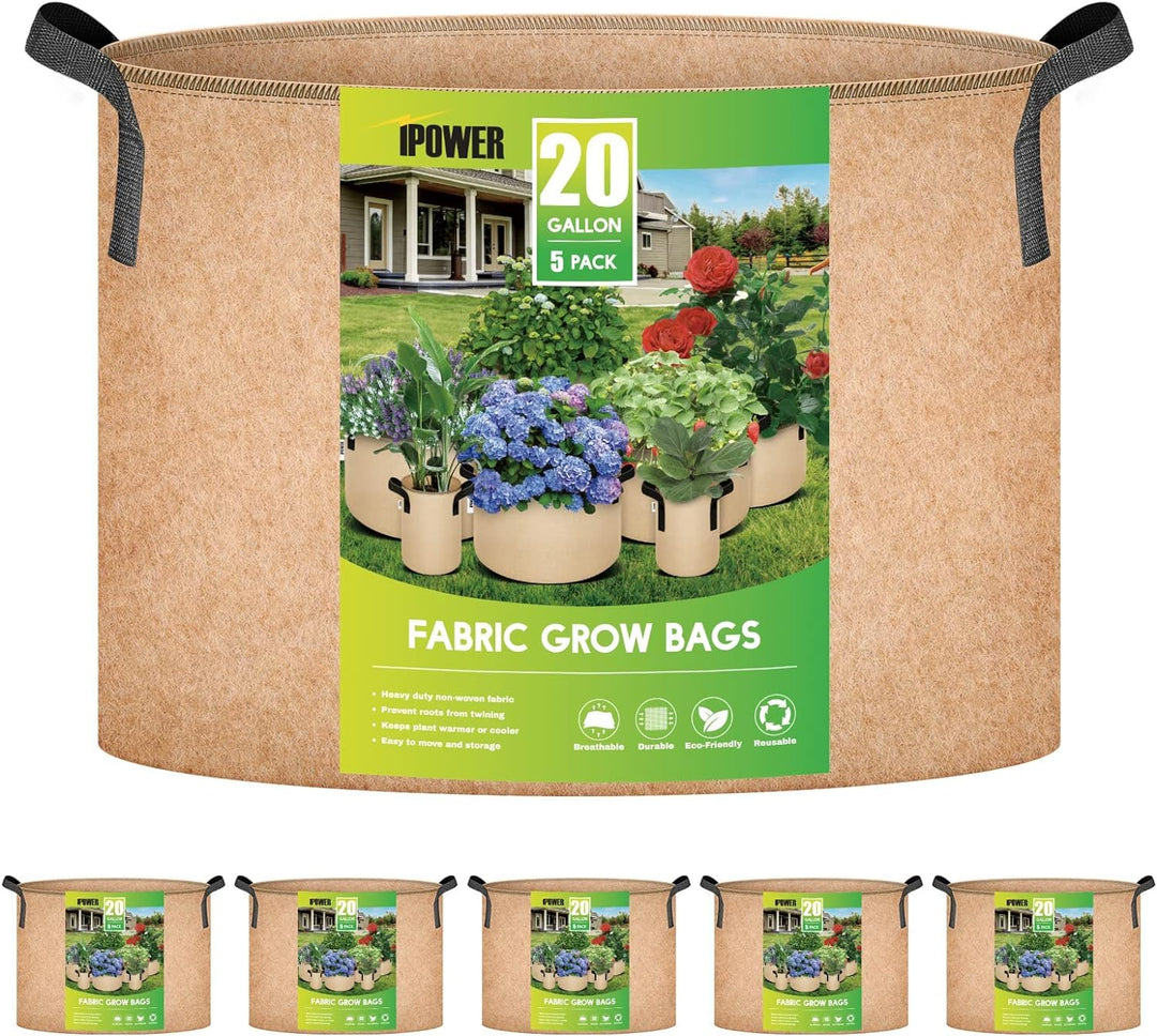 iPower 60L 5er Pack Grow Bags Stoff Belüftungstöpfe Behälter mit Riemengriffen für Kindergarten und