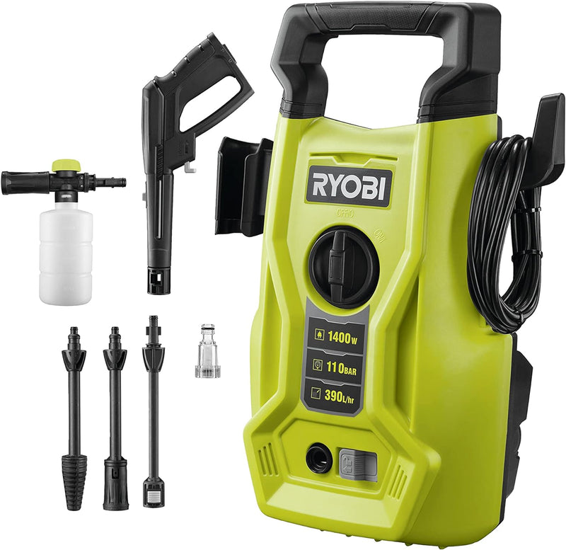 RYOBI 1400 W Elektro-Hochdruckreiniger RY110PWA, 110 bar Druck, 390 l/h Födermenge, 40° Wassertemper