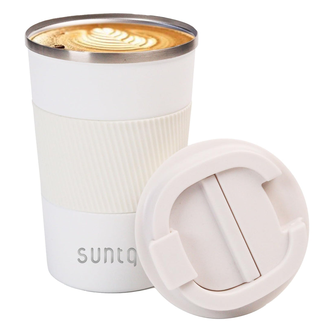 SUNTQ Kaffeebecher to go Thermo aus Edelstahl 380ml Thermobecher mit Gummierte Manschette Doppelwand