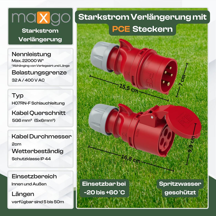 netbote24 CEE Verlängerungskabel Starkstromkabel 32A 400V Gummileitung H07RN-F 5g6 mm² IP44 aussen 2