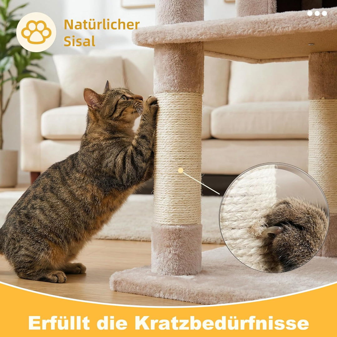 Hey-brother Kratzbaum, 111 cm Katzenbaum mit Spielzeug, Katzenkratzbaum mit Plattform, Hängematte un