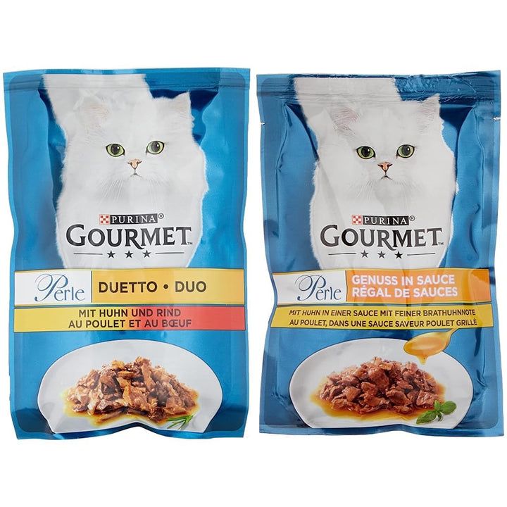 PURINA GOURMET Perle Duetto Katzenfutter nass, mit Huhn und Rind, 26er Pack (26 x 85g) & Perle Genus