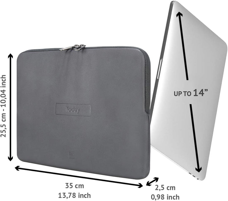 Tucano Today Notebook Sleeve mit Memory Foam 13-14 Zoll, grau Laptop 14" Grau, Laptop 14" Grau