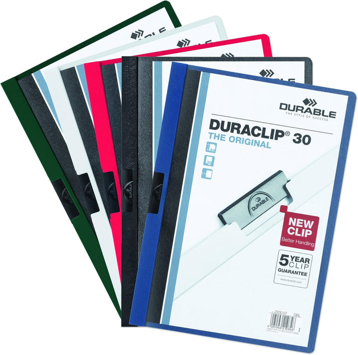 Durable Berichtsmappe mit DURACLIP, Briefformat, bis zu 30 Seiten, Klarsicht-Einband/Dunkelblau, 25