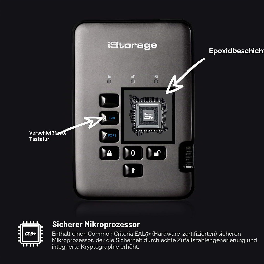 iStorage diskAshur Pro2 5TB Externe Festplatte, Graphit, IS-DAP2-256-5000-C-G HDD 5TB, HDD 5TB