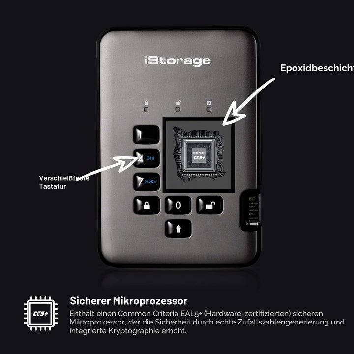 iStorage diskAshur Pro2 5TB Externe Festplatte, Graphit, IS-DAP2-256-5000-C-G HDD 5TB, HDD 5TB