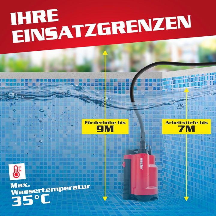 HECHT Tauchpumpe 750 W – 13 000 l/h Schmutzwasser &amp; Klarwasser Automatik-Schwimmerschalter – Bis 9 m