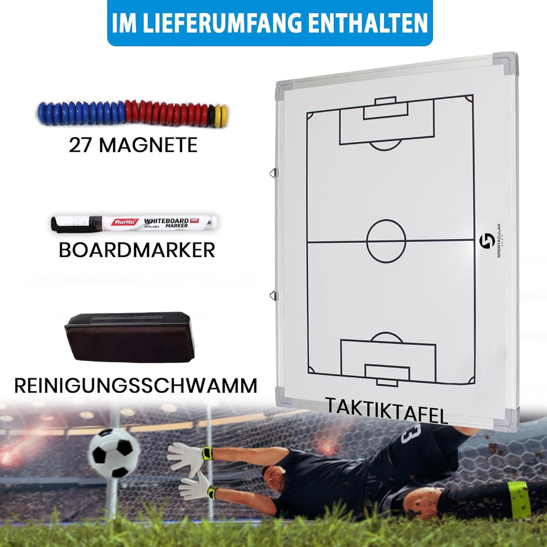 Sportacular Gear Taktiktafel Fussball inkl. Zubehör | Coachboard Professional | Stabiler Alu-Rahmen