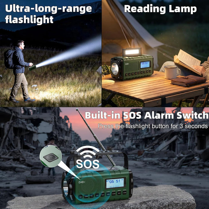 SOLARBABY DAB+/UKW Kurbelradio, Solar Notfallradio mit 20000mAh Akku, Tragbare Digital Radio mit LED