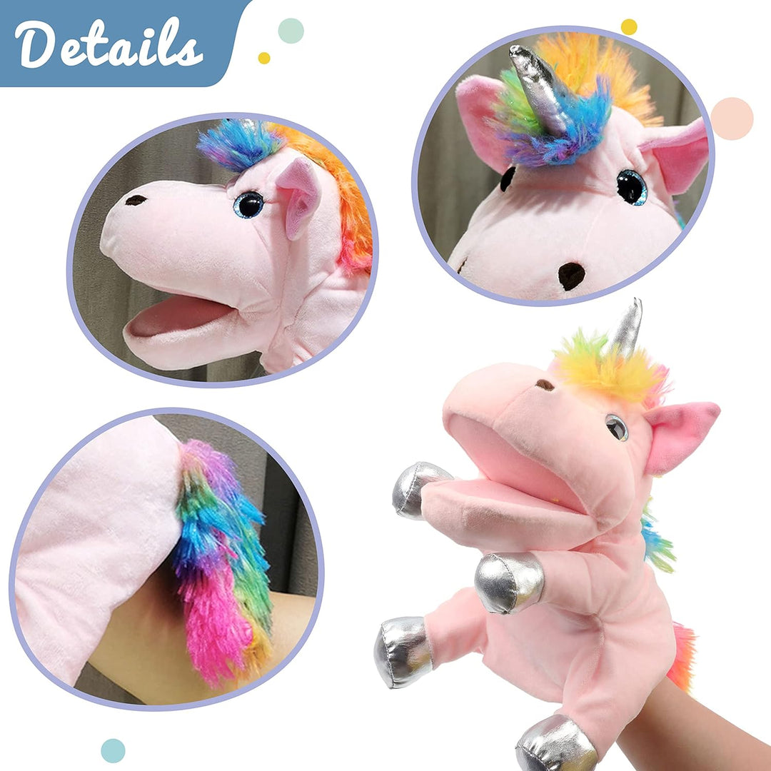 Hopearl Plüsch Einhorn Handpuppe mit offenem beweglichem Mund für fantasievolles Spiel, Rollenspiel,