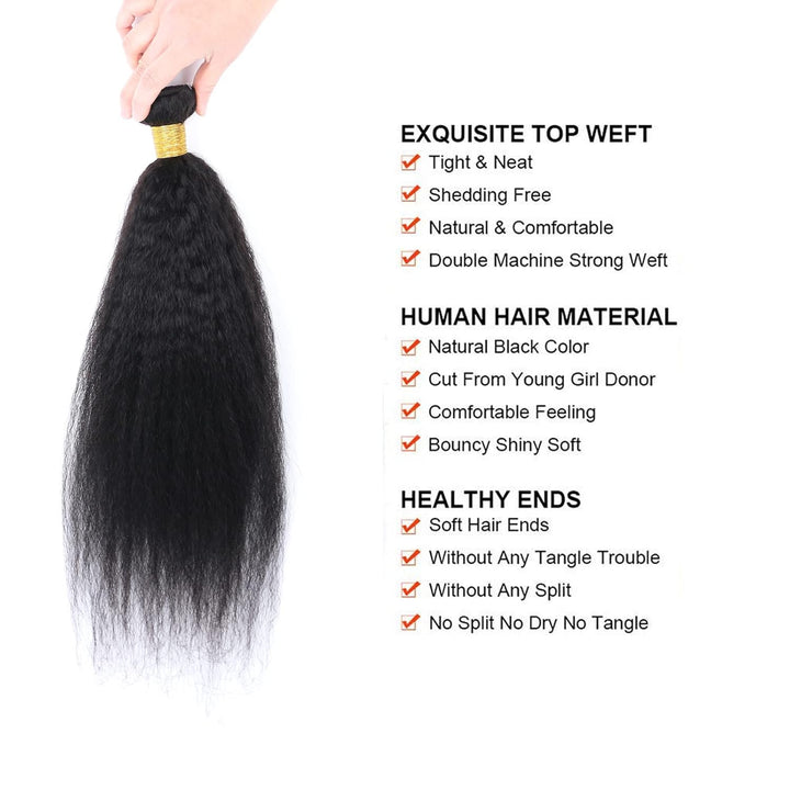 DaiMer Kinky Straight Hair 1 Bundles ，Yaki Human Hair Weave，10A Grade Unprocessed Brazilian Virgin R