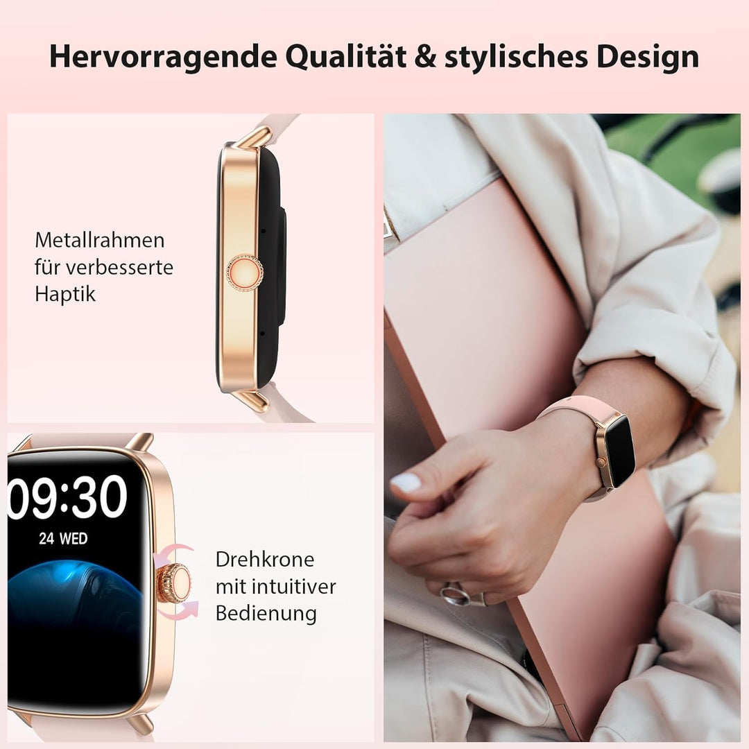 Yoever Smartwatch Damen mit Telefonfunktion - 1.85" Fitnessuhr Damen mit Herzfrequenz SpO2 Schlafmon