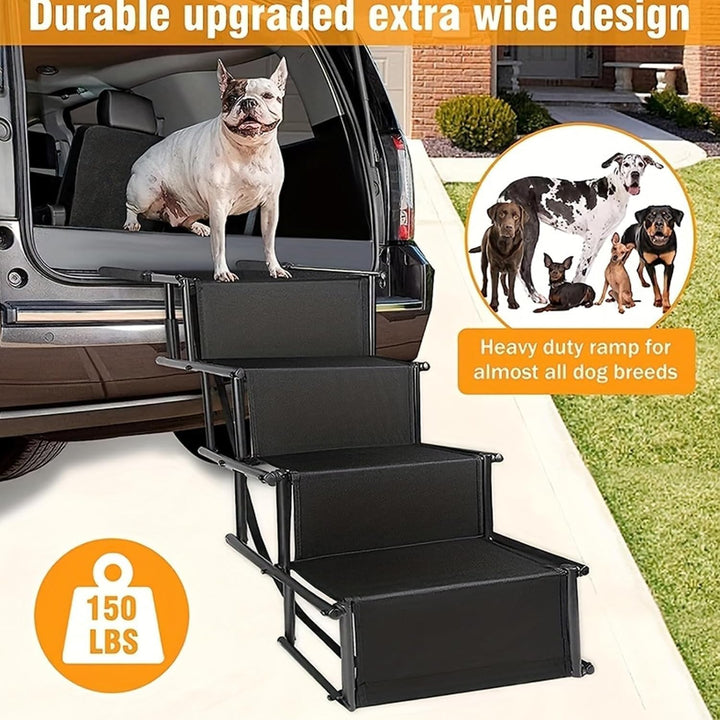 Hundetreppe Auto Klappbar, Hunderampe 4 Stufen für Auto, SUV &amp; Hohe Betten | Leichte Design bis 80 k