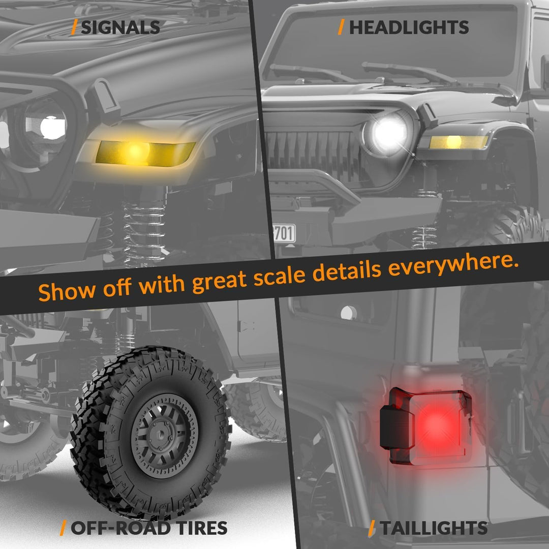 RACENT 1:24 4WD Off-Road RC Auto mit Metallkarosserie und hochwertigem Motor, RC Crawler mit 2 Akkus