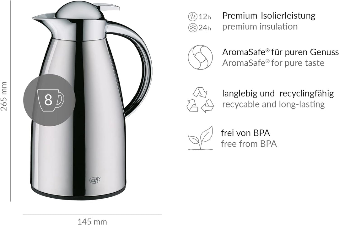 alfi Isolierkanne, Stainless Steel Polished, 1000 ml Stainless Steel Polished 1000 ml, Stainless Ste
