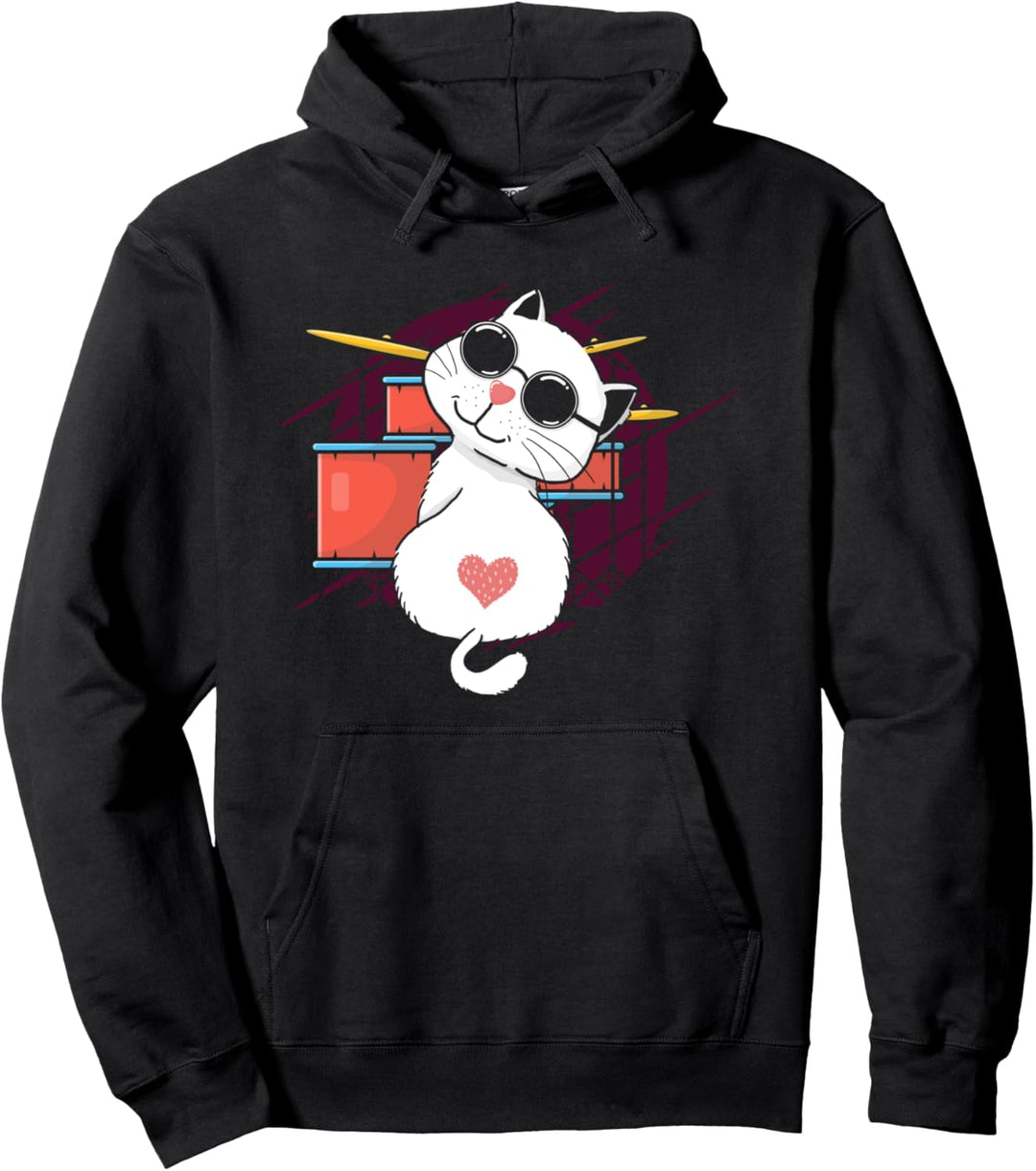 Niedliches Katzen Drummer Geschenk Schlagzeug Pullover Hoodie