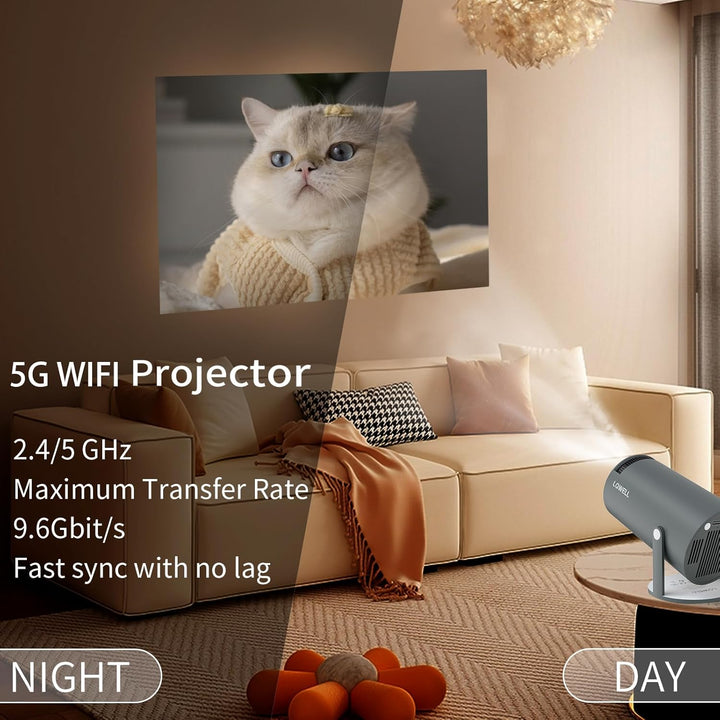 LQWELL® Beamer, Mini Projektor, unterstützt WiFi 6, BT5.0 mit 11.0 Android OS, Automatische Trapezko
