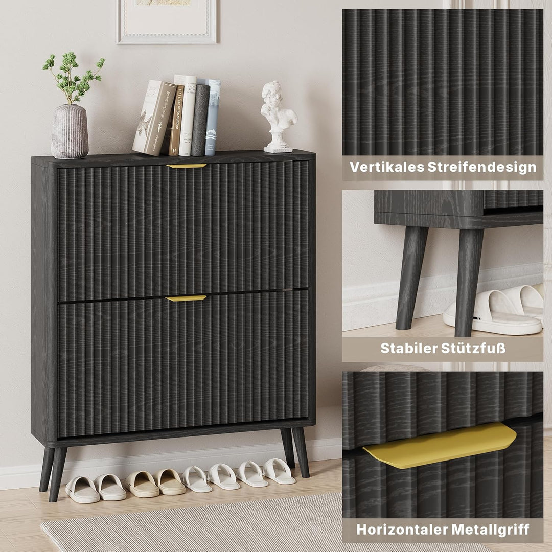 Schuhschrank, Schuhkipper mit 2 Klappen, Schuhregal Schmal, versteckte Schuhaufbewahrung, Schuhschra