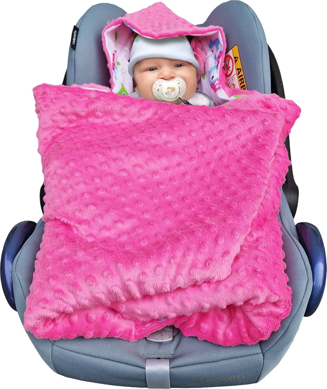 Baby Einschlagdecke Doppelseitig 86x86 cm Minky-Plüsch für Kinderwagen und Babybett (Rosa Minky-Eule