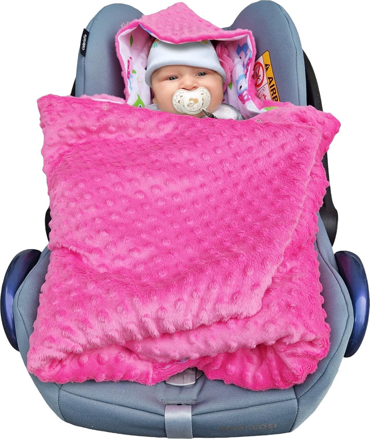 Baby Einschlagdecke Doppelseitig 86x86 cm Minky-Plüsch für Kinderwagen und Babybett (Rosa Minky-Eule