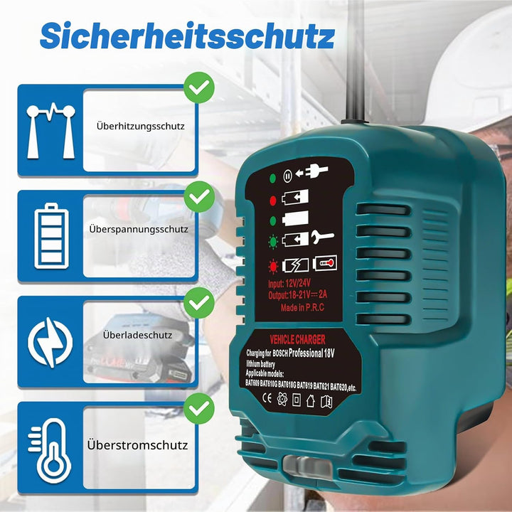 Mini Auto-Ladegerät für Bosch Professional 18V System GBA Li-ion Akku, 2A Ersatz Ladegerät GAL 18V-4