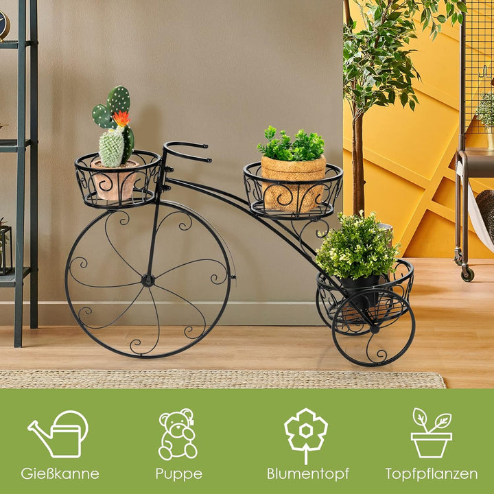 GOPLUS Pflanzenregal Fahrrad, Blumenregal mit 3 Ebenen, Blumenständer aus Metall, Pflanzenständer Bl