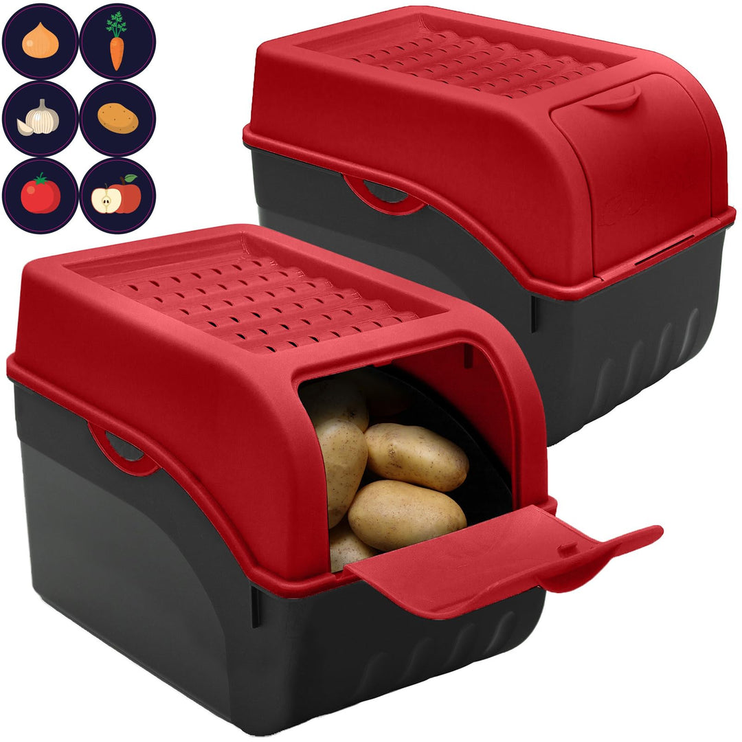 ARTECSIS® 2x Kartoffel Aufbewahrungsbox mit Deckel für 6 kg Kartoffeln (rot) - Vorratsbehälter &amp; Vor