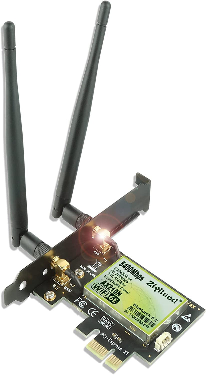 ZYT WLAN Karte PCIe WiFi 6E Bluetooth 5.2, Intel WiFi 6E AX210, Bis zu 5400Mbit/s PCIe WiFi 6 Karte,
