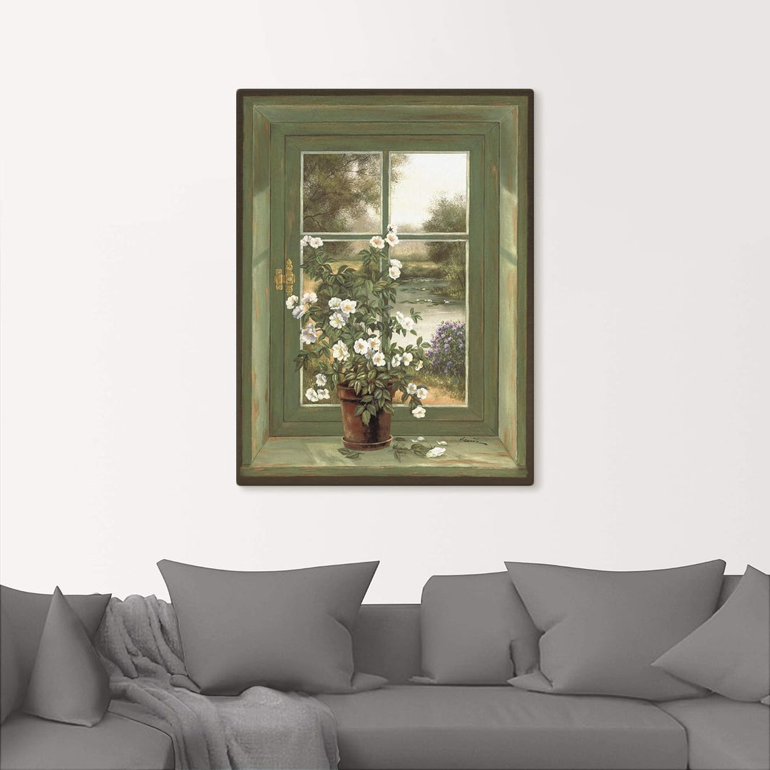 Artland Leinwandbild Wandbild Bild auf Leinwand 45x60 cm Wanddeko Fensterblick Fenster Natur Landsch