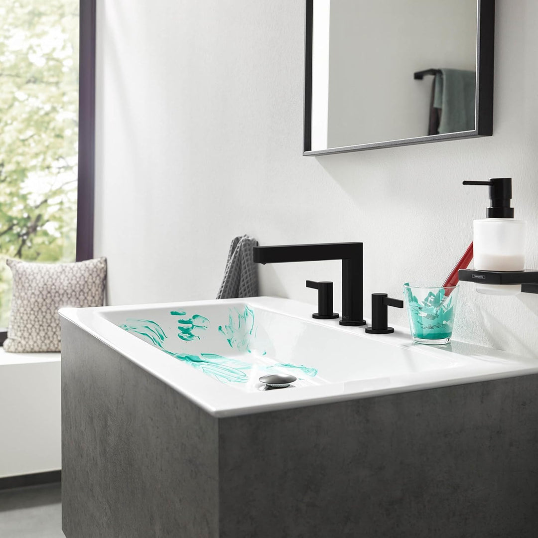 hansgrohe 3-Loch Waschtischarmatur Finoris, Wasserhahn Bad mit Auslauf Höhe 110 mm, mit Push-Open Ab