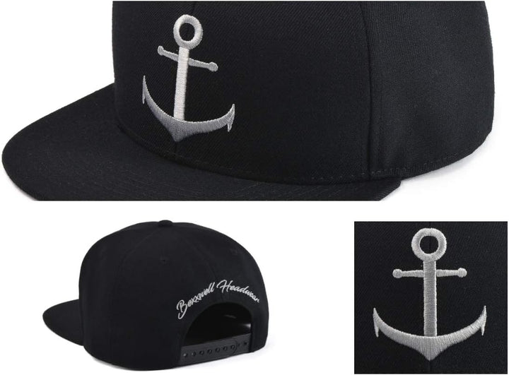 Bexxwell Snapback Cap schwarz mit Anker (optimale Passform, Kappe, Black, Anchor, Unisex)